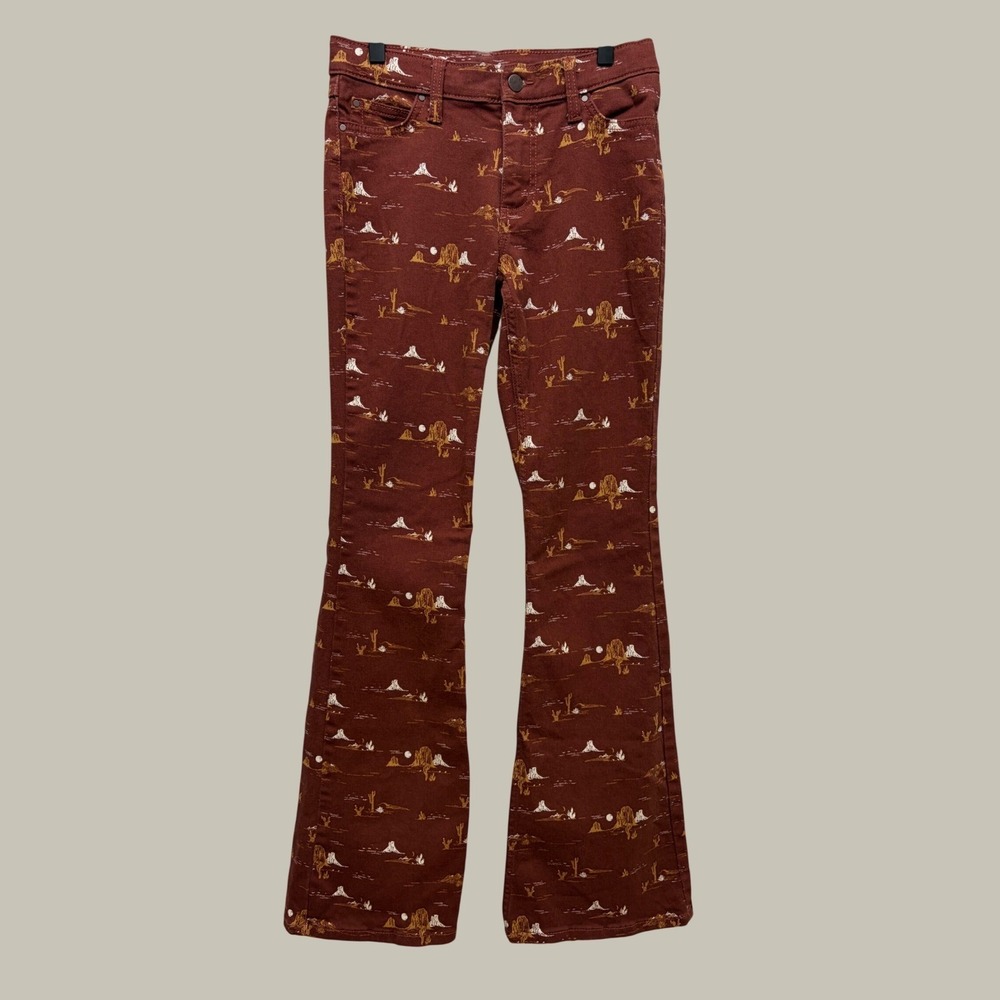 Wrangler Girls Flare Jeans Rust Brown Desert Print Western Bell Bottoms Size 14